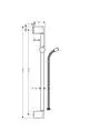 Hansgrohe Brausestange mit Halterung und flexiblem Schlauch. Die Konstruktion ist in einem minimalistischen Design gehalten und bietet verschiedene Befestigungsoptionen.
